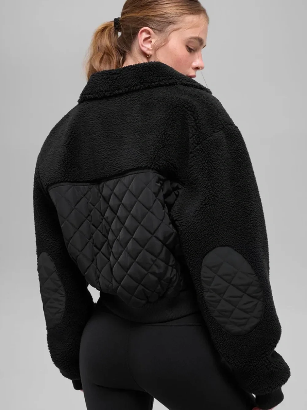Alo Black Sherpa Edge Bomber Jacket